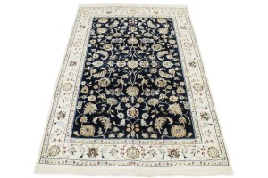 Dark Navy Floral 4X6 Indo-Nain Oriental Rug