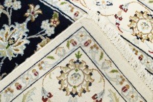 Dark Navy Floral 4X6 Indo-Nain Oriental Rug
