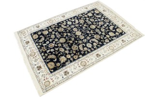 Dark Navy Floral 4X6 Indo-Nain Oriental Rug