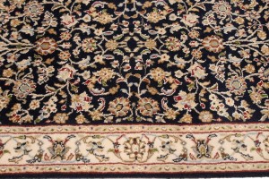 Dark Navy Floral 3X12 Indo-Nain Oriental Runner Rug