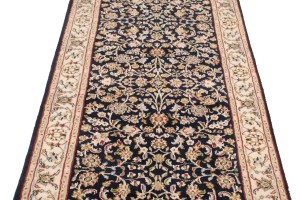 Dark Navy Floral 3X12 Indo-Nain Oriental Runner Rug