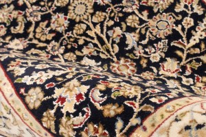 Dark Navy Floral 3X12 Indo-Nain Oriental Runner Rug