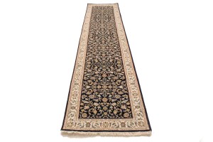 Dark Navy Floral 3X12 Indo-Nain Oriental Runner Rug