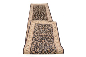 Dark Navy Floral 3X12 Indo-Nain Oriental Runner Rug