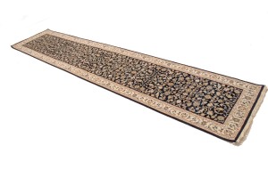 Dark Navy Floral 3X12 Indo-Nain Oriental Runner Rug
