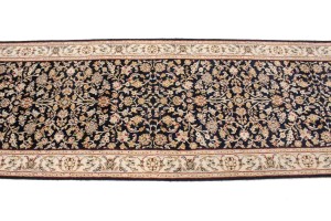 Dark Navy Floral 3X12 Indo-Nain Oriental Runner Rug