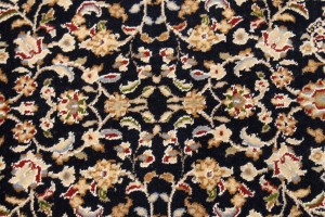 Dark Navy Floral 3X12 Indo-Nain Oriental Runner Rug