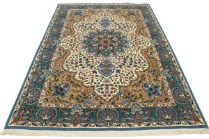 Cream Floral Kirman 7X9 Oriental Rug