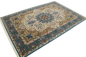 Cream Floral Kirman 7X9 Oriental Rug