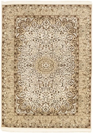 Cream Floral Kirman 6X8 Oriental Rug