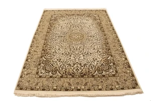 Cream Floral Kirman 6X8 Oriental Rug