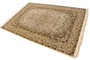 Cream Floral Kirman 6X8 Oriental Rug