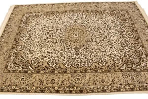 Cream Floral Kirman 6X8 Oriental Rug