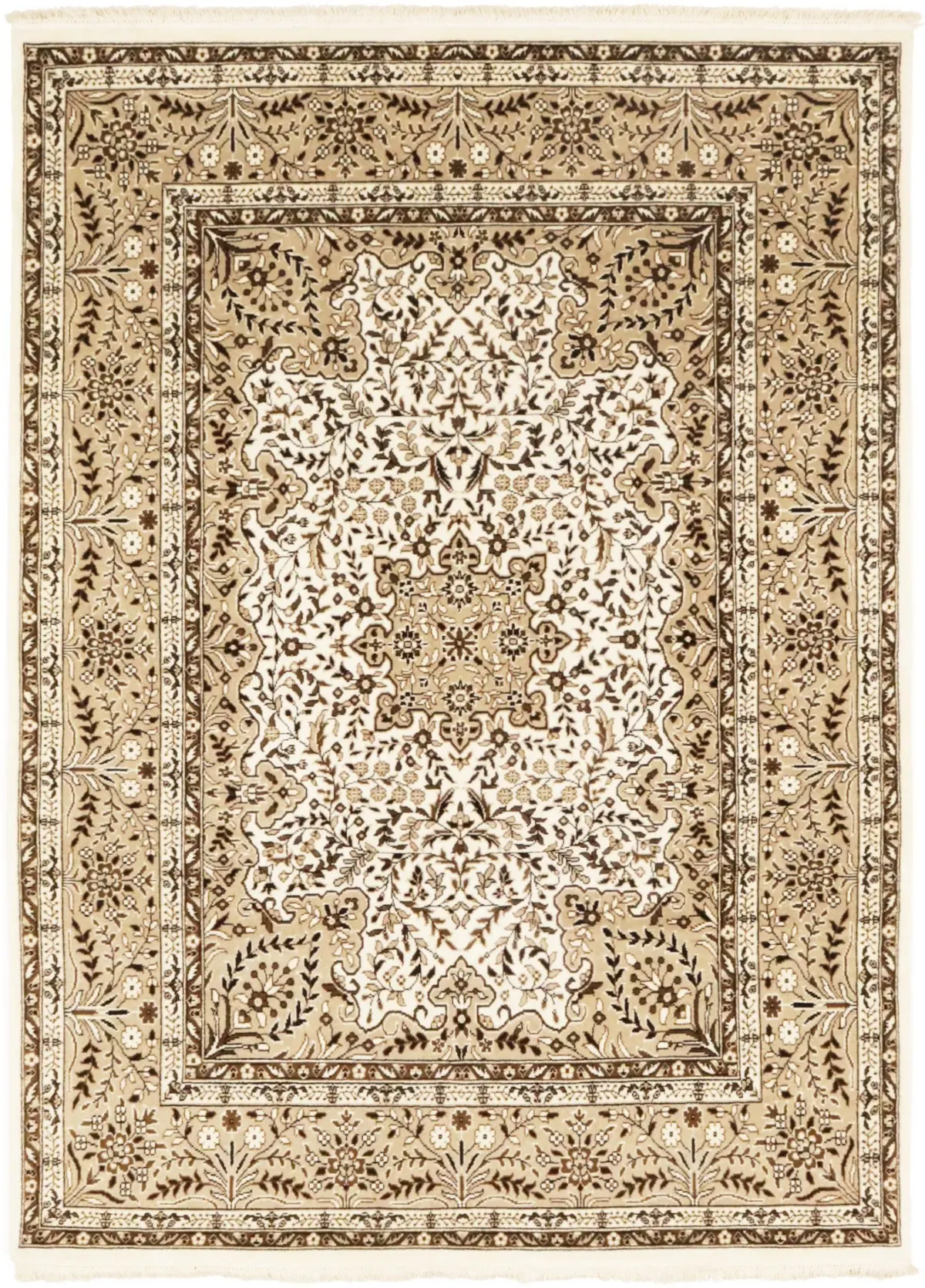 Cream Floral Kirman 6X8 Oriental Rug