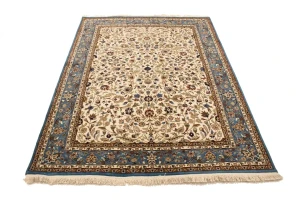 Cream Floral Kirman 5'7X7'6 Oriental Rug