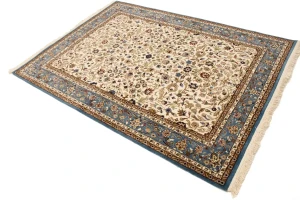 Cream Floral Kirman 5'7X7'6 Oriental Rug