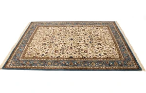 Cream Floral Kirman 5'7X7'6 Oriental Rug