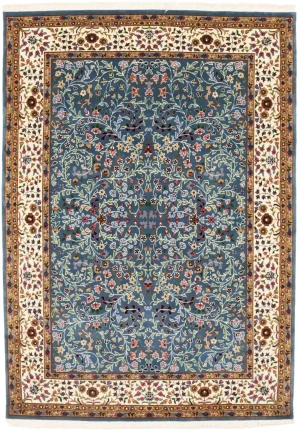 Teal Blue Floral Kirman 6X8 Oriental Rug