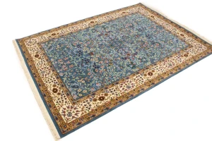 Teal Blue Floral Kirman 6X8 Oriental Rug