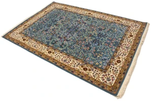 Teal Blue Floral Kirman 6X8 Oriental Rug
