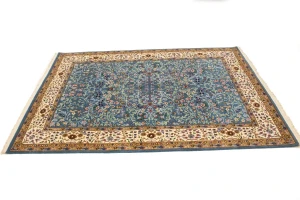 Teal Blue Floral Kirman 6X8 Oriental Rug