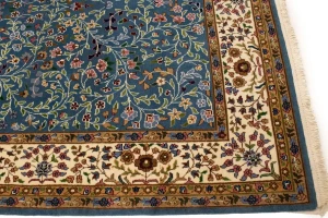 Teal Blue Floral Kirman 6X8 Oriental Rug
