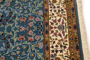 Teal Blue Floral Kirman 6X8 Oriental Rug