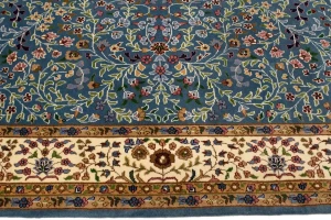 Teal Blue Floral Kirman 6X8 Oriental Rug