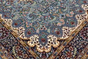Teal Blue Floral Kirman 5'8X7'7 Oriental Rug