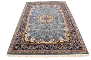 Teal Blue Floral Kirman 5'8X7'7 Oriental Rug