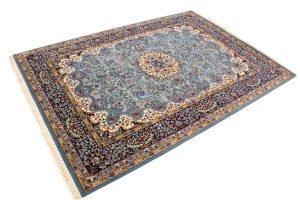 Teal Blue Floral Kirman 5'8X7'7 Oriental Rug
