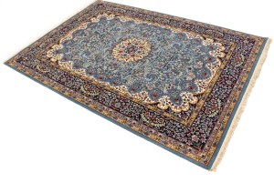 Teal Blue Floral Kirman 5'8X7'7 Oriental Rug