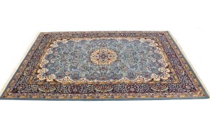 Teal Blue Floral Kirman 5'8X7'7 Oriental Rug