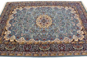 Teal Blue Floral Kirman 5'8X7'7 Oriental Rug