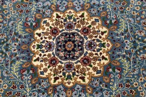 Teal Blue Floral Kirman 5'8X7'7 Oriental Rug