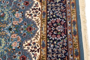 Teal Blue Floral Kirman 5'8X7'7 Oriental Rug
