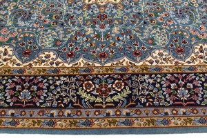 Teal Blue Floral Kirman 5'8X7'7 Oriental Rug