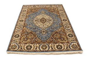 Blue Floral Kirman 5'9X7'6 Oriental Rug