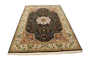 Black Floral Kirman 6X9 Oriental Rug