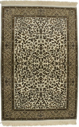 Cream Floral Kirman 3X4 Oriental Rug