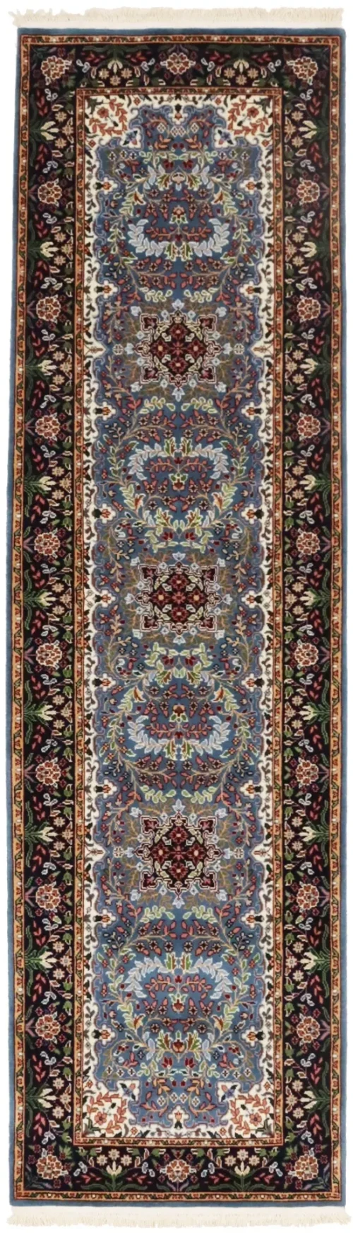 Teal Blue Floral Kirman 3X10 Oriental Runner Rug