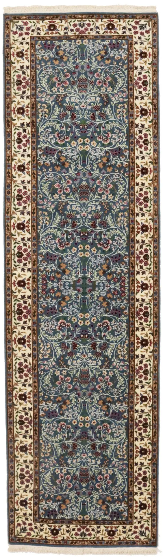 Teal Blue Floral Kirman 3X10 Oriental Runner Rug