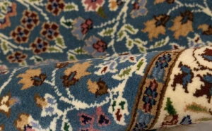 Teal Blue Floral Kirman 3X10 Oriental Runner Rug