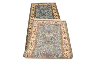 Teal Blue Floral Kirman 3X10 Oriental Runner Rug