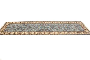 Teal Blue Floral Kirman 3X10 Oriental Runner Rug