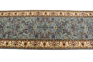 Teal Blue Floral Kirman 3X10 Oriental Runner Rug
