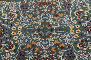 Teal Blue Floral Kirman 3X10 Oriental Runner Rug