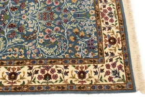 Teal Blue Floral Kirman 3X10 Oriental Runner Rug