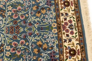 Teal Blue Floral Kirman 3X10 Oriental Runner Rug