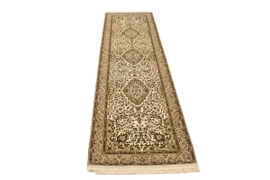 Cream Floral Kirman 2'6X9'6 Oriental Runner Rug